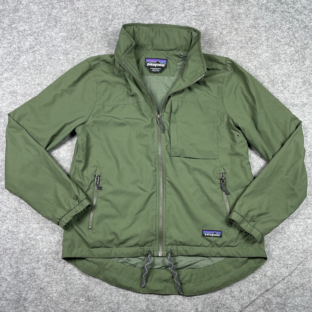 Patagonia Nine Trails Jacket Womens S Green Full Zip Hooded Windbreaker 27756
